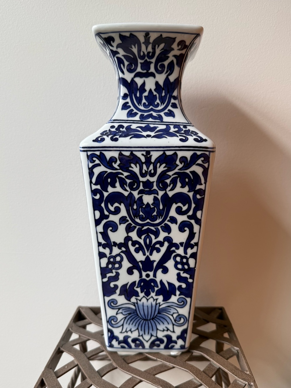 Bombay Blue and White Porcelain Vase with Ornate Floral Motif